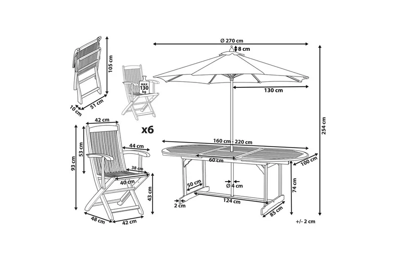 Matsalsset Beliani Maui med parasoll 8-sits Ljus trä/beige Light wood||Beige - Havemøbler - Udendørsgruppe - Havesæt