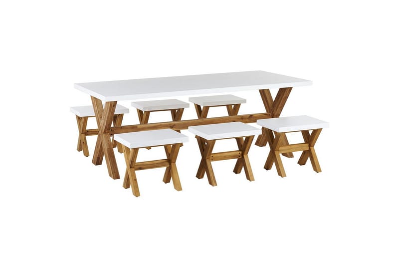 Matsalsset Beliani Olbia 6-Sits White||Light wood, undefined