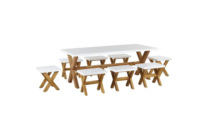 Matsalsset Beliani Olbia 8-Sits White||Light wood, undefined