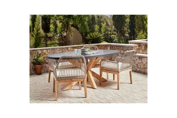 Matsalsset Beliani Oristano Grå/beige/ljus trä, 4-Sits Grey||Beige||Light wood - Havemøbler - Udendørsgruppe - Havesæt