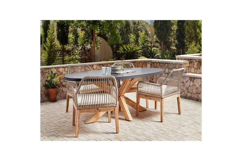Matsalsset Beliani Oristano Grå/beige/ljus trä, 4-Sits Grey||Beige||Light wood - Havemøbler - Udendørsgruppe - Havesæt