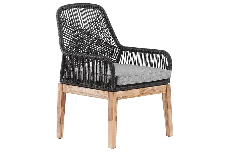 Matsalsset Beliani Oristano Grå/beige/ljus trä, 4-Sits Grey||Black||Light wood - Havemøbler - Udendørsgruppe - Havesæt