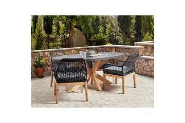 Matsalsset Beliani Oristano Grå/beige/ljus trä, 4-Sits Grey||Black||Light wood - Havemøbler - Udendørsgruppe - Havesæt