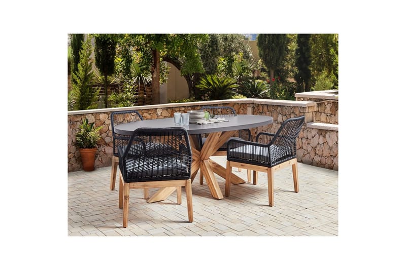 Matsalsset Beliani Oristano Grå/beige/ljus trä, 4-Sits Grey||Black||Light wood - Havemøbler - Udendørsgruppe - Havesæt