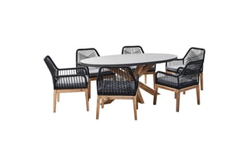 Matsalsset Beliani Oristano Grå/Svart/Ljus träfärg, 6-Sits Grey||Black - Havemøbler - Udendørsgruppe - Havesæt