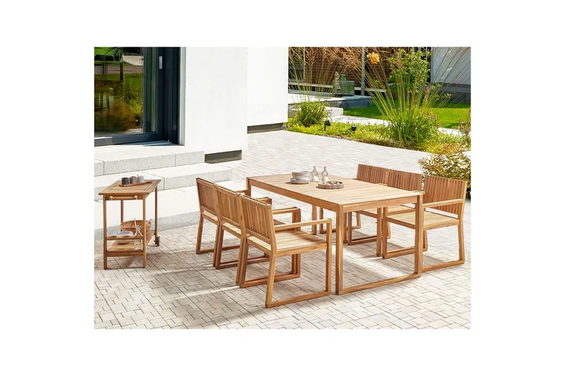 Matsalsset Beliani Sassari II 6-Sits Light wood - Havemøbler - Udendørsgruppe - Havesæt