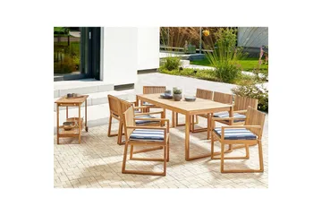 Matsalsset Beliani Sassari II 8-Sits Light wood||Navy blue||White - Havemøbler - Udendørsgruppe - Havesæt