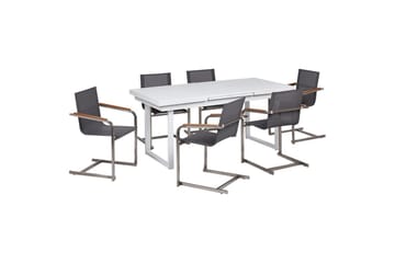 Matsalsset Beliani Valcanetto/Cosoleto Vit/Beige/Silver, 6-Sits White||Grey||Silver - Havemøbler - Udendørsgruppe - Havesæt