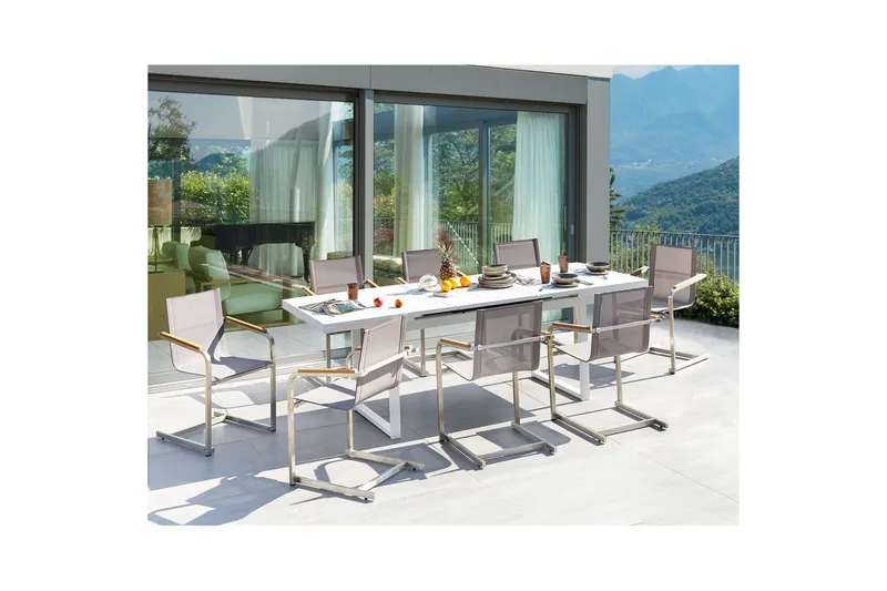 Matsalsset Beliani Valcanetto/Cosoleto Vit/Beige/Silver, 8-Sits White||Beige||Silver - Havemøbler - Udendørsgruppe - Havesæt