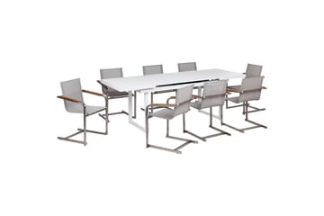 Matsalsset Beliani Valcanetto/Cosoleto Vit/Beige/Silver, 8-Sits White||Beige||Silver - Havemøbler - Udendørsgruppe - Havesæt