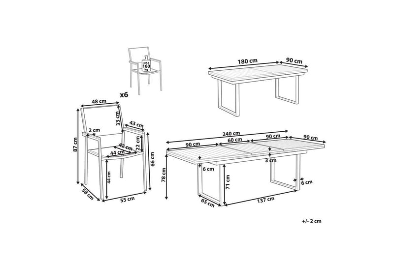 Matsalsset Beliani Valcanetto/Grosseto Vit/Grå/Silver, 6-Sits White||Grey||Silver - Havemøbler - Udendørsgruppe - Havesæt
