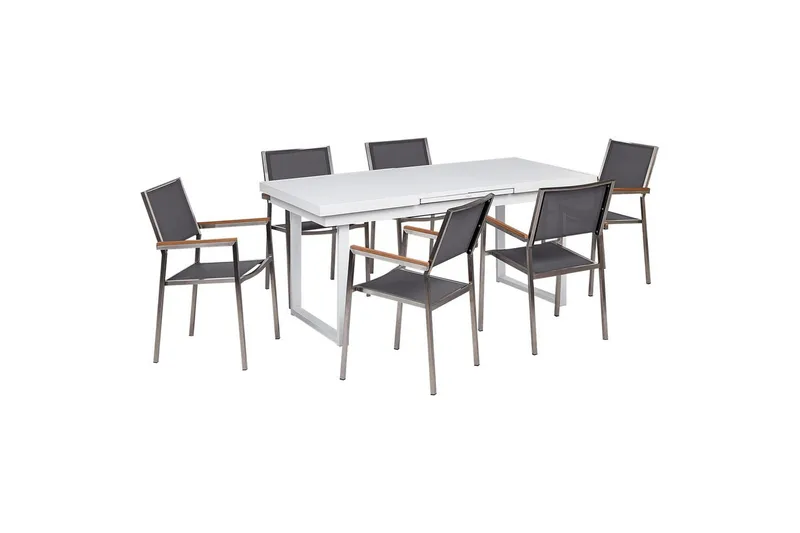 Matsalsset Beliani Valcanetto/Grosseto Vit/Grå/Silver, 6-Sits White||Grey||Silver, undefined