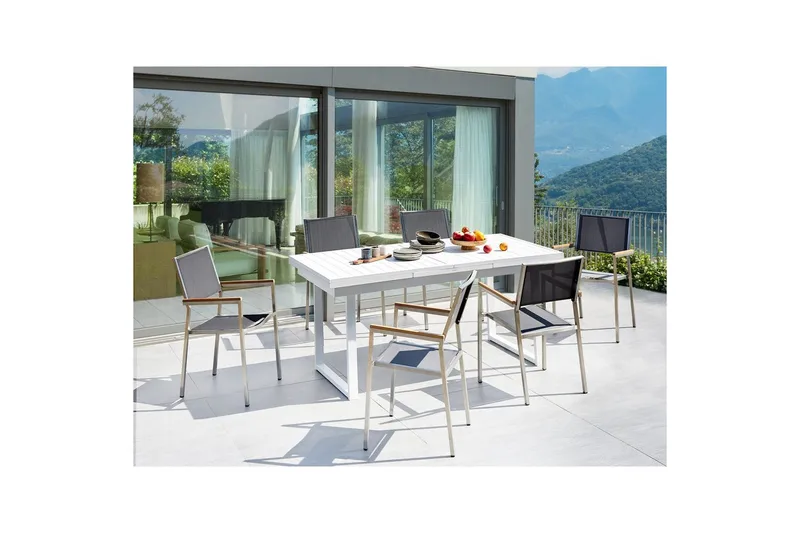 Matsalsset Beliani Valcanetto/Grosseto Vit/Grå/Silver, 6-Sits White||Grey||Silver - Havemøbler - Udendørsgruppe - Havesæt