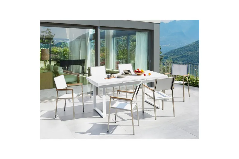 Matsalsset Beliani Valcanetto/Grosseto Vit/Grå/Silver, 6-Sits White||Silver - Havemøbler - Udendørsgruppe - Havesæt
