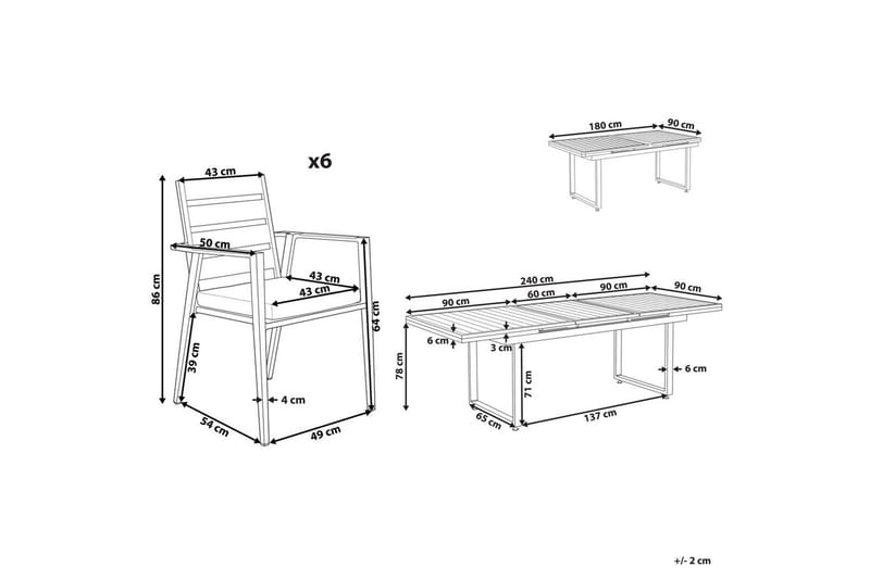 Matsalsset Beliani Valcanetto/Taviano Svart/grått/ljust trä, 6-Sits Black||Grey||Light wood - Havemøbler - Udendørsgruppe - Havesæt