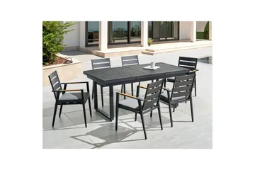 Matsalsset Beliani Valcanetto/Taviano Svart/grått/ljust trä, 6-Sits Black||Grey||Light wood - Havemøbler - Udendørsgruppe - Havesæt