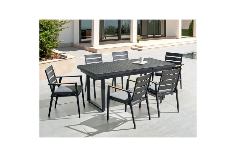 Matsalsset Beliani Valcanetto/Taviano Svart/grått/ljust trä, 6-Sits Black||Grey||Light wood - Havemøbler - Udendørsgruppe - Havesæt