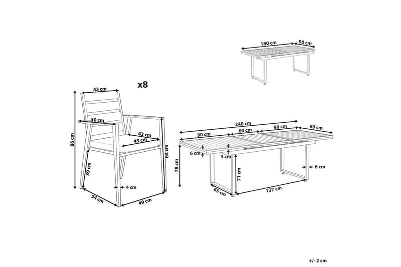 Matsalsset Beliani Valcanetto/Taviano Svart/grått/ljust trä, 8-Sits Black||Grey||Light wood - Havemøbler - Udendørsgruppe - Havesæt