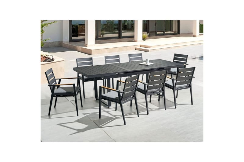 Matsalsset Beliani Valcanetto/Taviano Svart/grått/ljust trä, 8-Sits Black||Grey||Light wood - Havemøbler - Udendørsgruppe - Havesæt