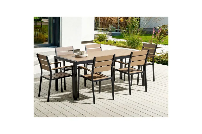 Matsalsset Beliani Vernio Ljus trä/svart Light wood||Black - Havemøbler - Udendørsgruppe - Havesæt