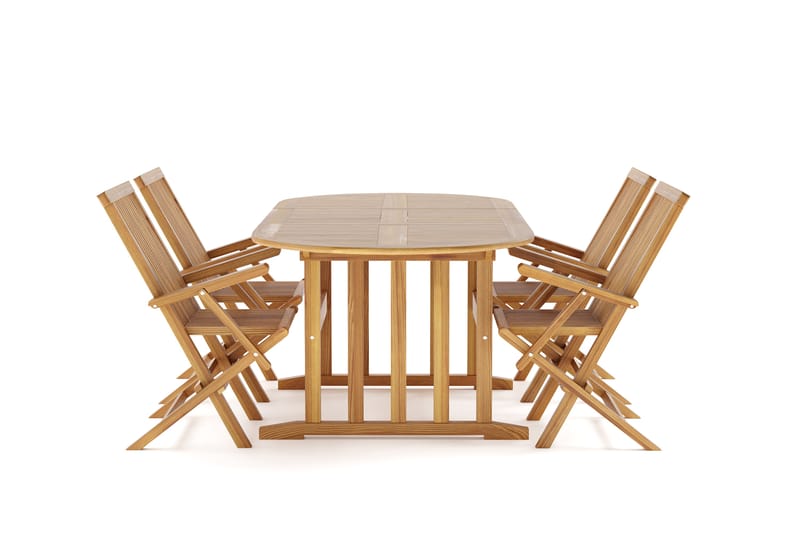 Menorca Spisegruppe Udendørs med 4 Menorca Armstole - Træ/natur - Havemøbler - Udendørsgruppe - Havesæt