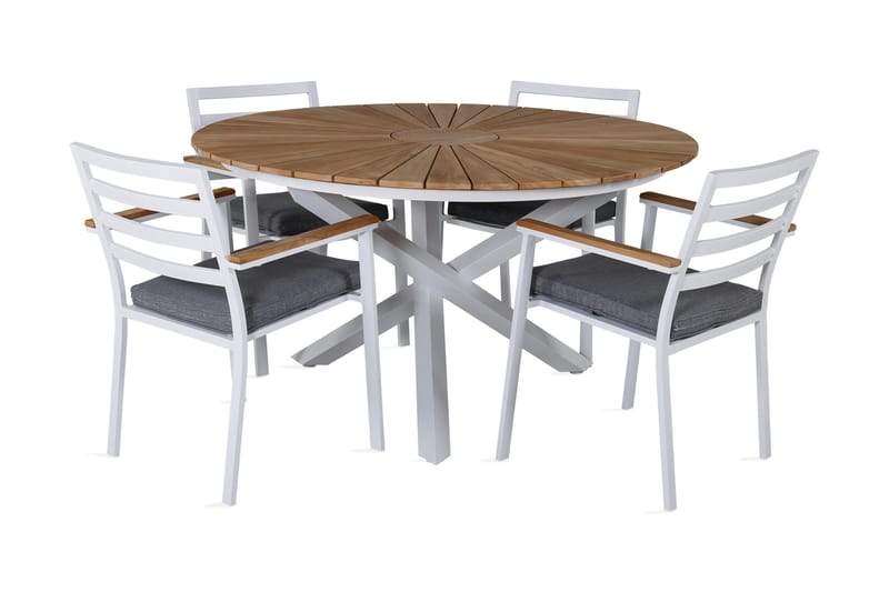 Mexico Spisebordssæt Ø140cm + 4 Brasilia Armstole Brun/Hvid - Venture Home - Havesæt