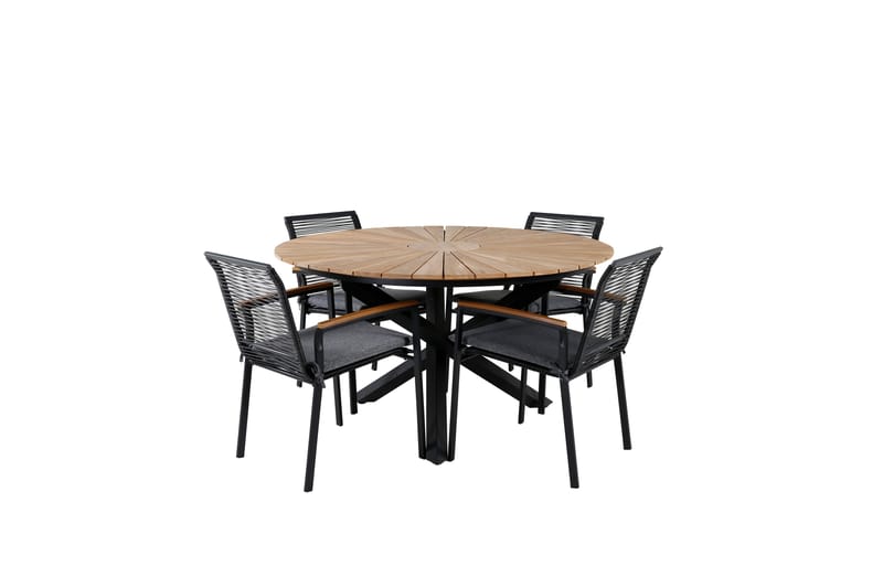 Mexico Spisebordssæt Ø140cm + 4 Dallas Stole Sort - Venture Home - Havesæt