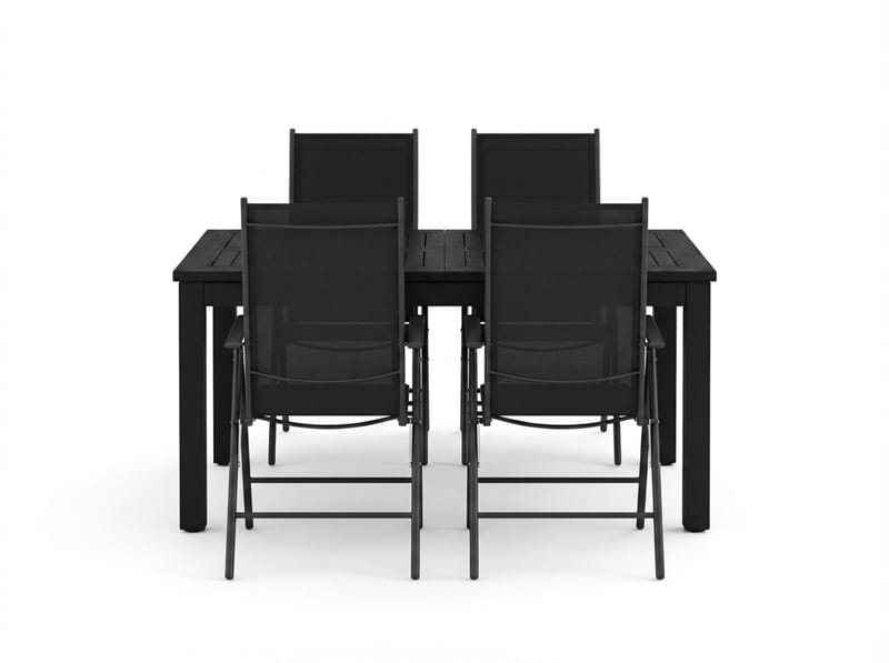 Monaco udendørs spisegruppe, udtrækkelig 150-250x90 med 4 Maggie positionsstole - Sort/Grå - Havemøbler - Udendørsgruppe - Havesæt