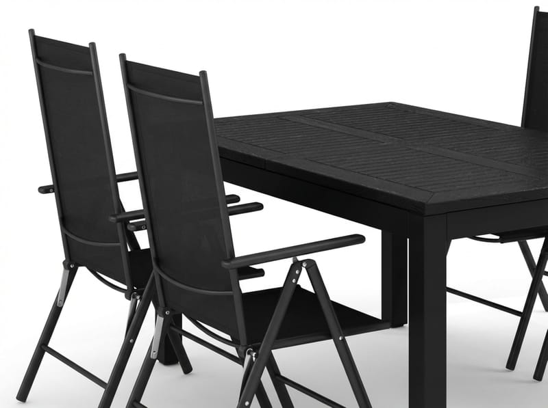 Monaco udendørs spisegruppe, udtrækkelig 150-250x90 med 4 Maggie positionsstole - Sort/Grå - Havemøbler - Udendørsgruppe - Havesæt