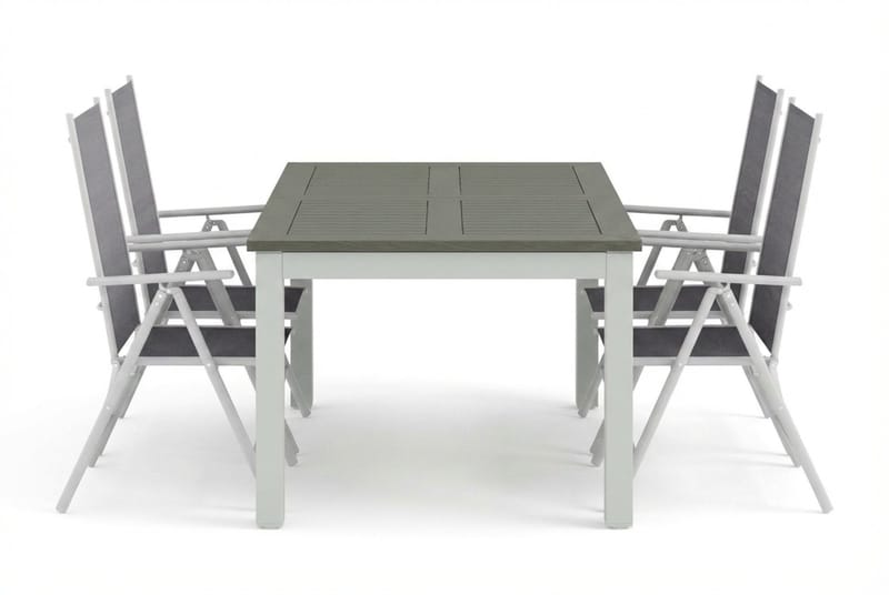 Monaco udendørs spisegruppe, udtrækkelig 150-250x90 med 4 Maggie positionsstole - Hvid/Grå - Havemøbler - Udendørsgruppe - Havesæt