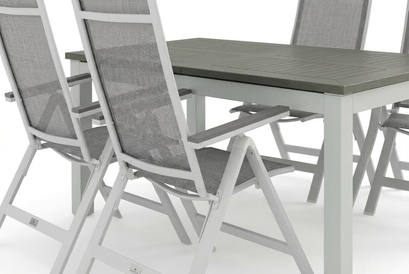 Monaco udendørs spisegruppe, udtrækkelig 150-250x90 med 4 Monaco Light positionsstole - Hvid/Grå - Havemøbler - Udendørsgruppe - Havesæt