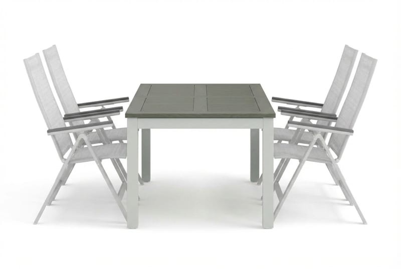 Monaco udendørs spisegruppe, udtrækkelig 150-250x90 med 4 Monaco Light positionsstole - Hvid/Grå - Havemøbler - Udendørsgruppe - Havesæt
