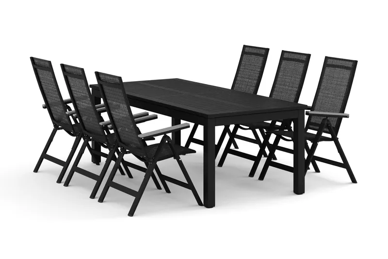 Monaco udendørs spisegruppe, udtrækkelig 210/310x90 med 6 Monaco Light positionsstole, Sort/Grå