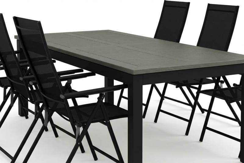 Monaco udendørs spisegruppe, udtrækkelig 210/310x90 med 6 Sanna positionsstole - Sort/Grå - Havemøbler - Udendørsgruppe - Havesæt