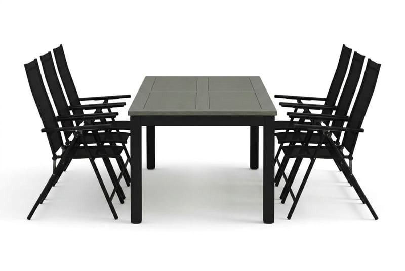 Monaco udendørs spisegruppe, udtrækkelig 210/310x90 med 6 Sanna positionsstole - Sort/Grå - Havemøbler - Udendørsgruppe - Havesæt