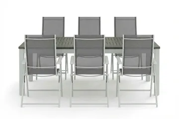Monaco udendørs spisegruppe, udtrækkelig 210/310x90 med 6 Sanna positionsstole - Hvid/Grå - Havemøbler - Udendørsgruppe - Havesæt