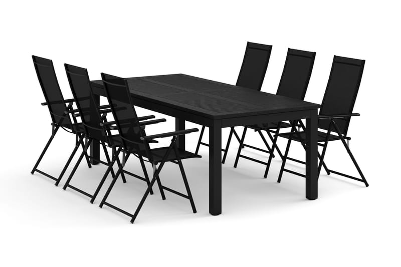 Monaco udendørs spisegruppe, udtrækkelig 210/310x90 med 6 Sanna positionsstole, Sort/Grå