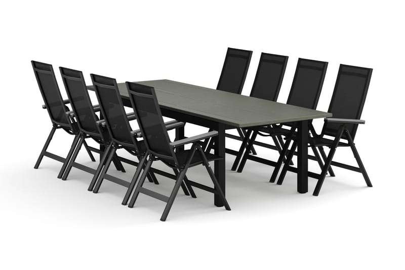 Monaco udendørs spisegruppe, udtrækkelig 210/310x90 med 8 Monaco Light positionsstole, Sort/Grå