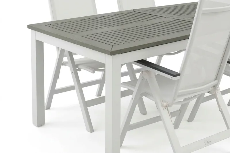 Monaco udendørs spisegruppe, udtræksbar 210/310x90 med 6 Monaco Light positionsstole - Hvid/Grå - Havemøbler - Udendørsgruppe - Havesæt