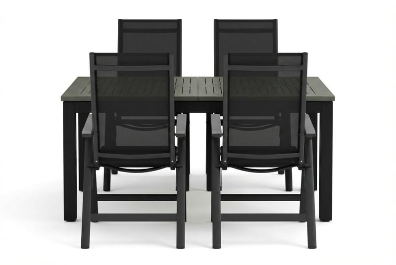 Monaco udendørs spisegruppe udtrækkelig 150-250x90 med 4 Monaco Light positionsstole - Sort/Grå - Havemøbler - Udendørsgruppe - Havesæt