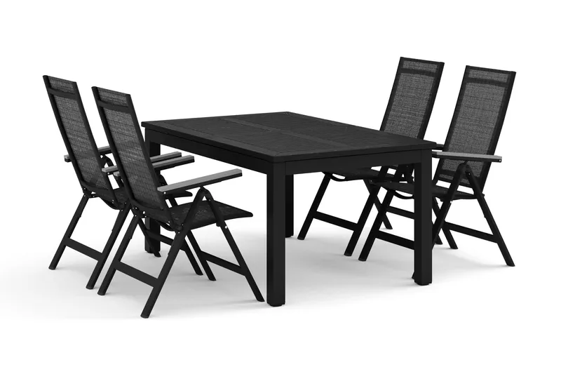 Monaco udendørs spisegruppe udtrækkelig 150-250x90 med 4 Monaco Light positionsstole, Sort/Grå