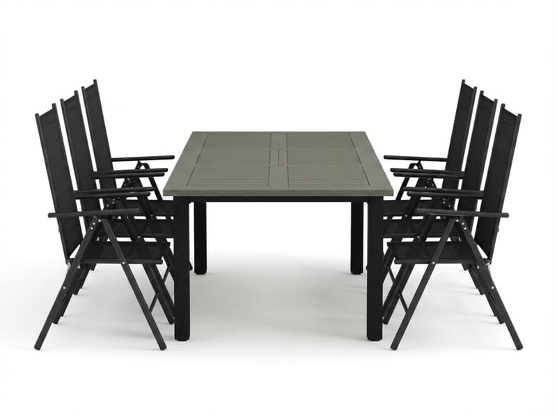 Monaco udendørs spisegruppe udtrækkelig 150-250x90 med 6 Maggie positionsstole - Sort/Grå - Havemøbler - Udendørsgruppe - Havesæt