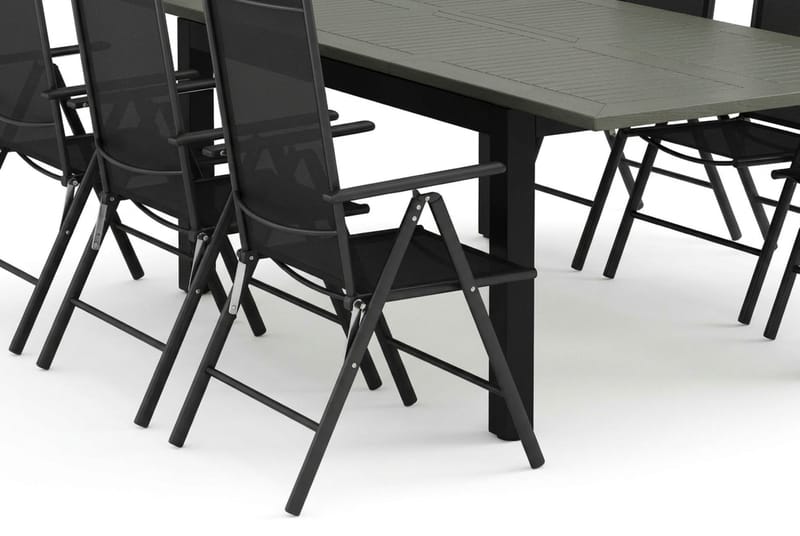 Monaco udendørs spisegruppe udtrækkelig 150-250x90 med 6 Maggie positionsstole - Sort/Grå - Havemøbler - Udendørsgruppe - Havesæt