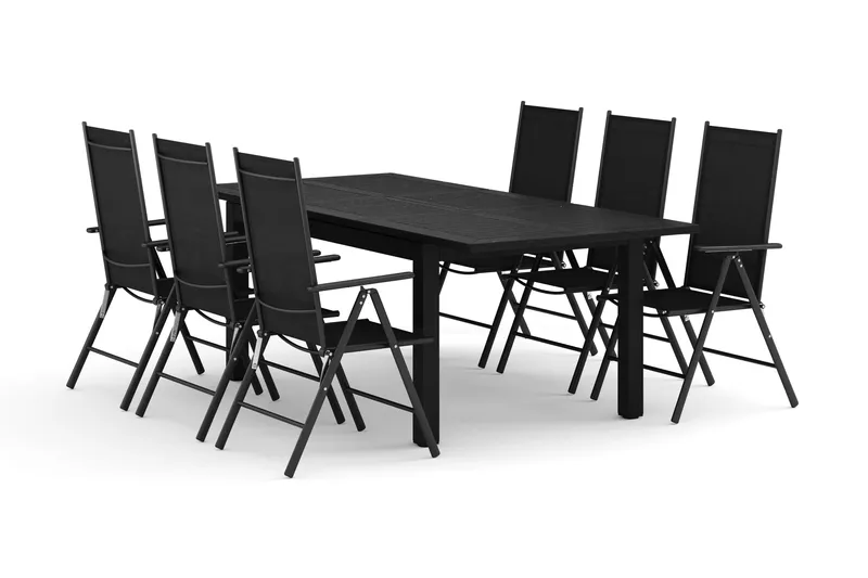 Monaco udendørs spisegruppe udtrækkelig 150-250x90 med 6 Maggie positionsstole - Sort/Grå - Havemøbler - Udendørsgruppe - Havesæt