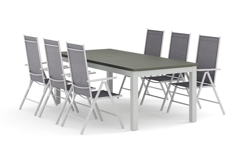 Monaco udendørs spisegruppe udtrækkelig 210/310x90 med 6 Maggie positionsstole, Hvid/Grå