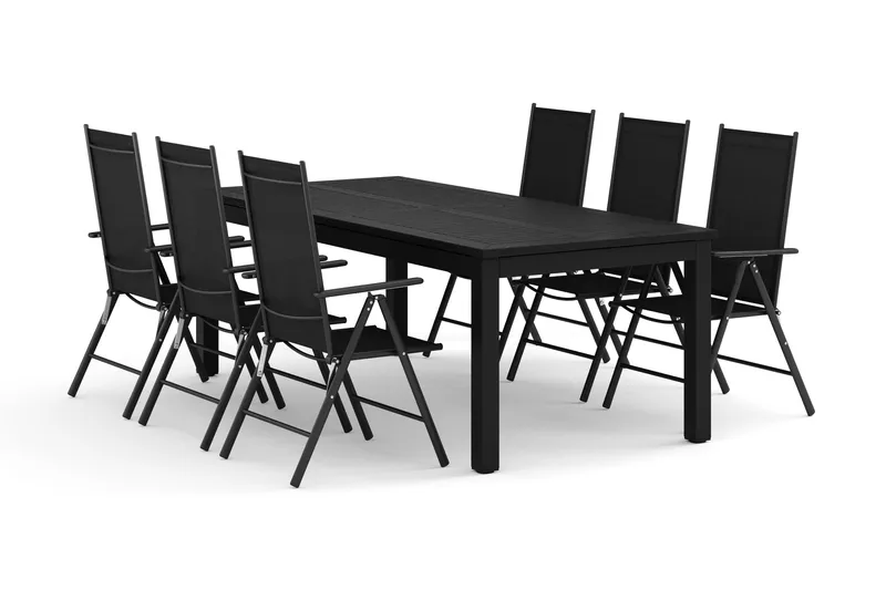 Monaco udendørs spisegruppe udtrækkelig 210/310x90 med 6 Maggie positionsstole - Sort/Grå - Havemøbler - Udendørsgruppe - Havesæt