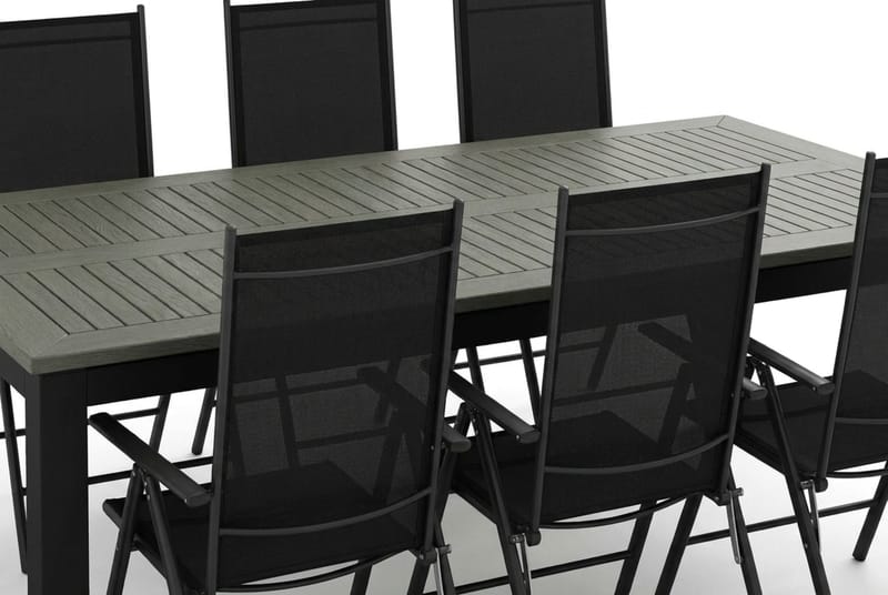 Monaco udendørs spisegruppe udtrækkelig 210/310x90 med 6 Maggie positionsstole - Sort/Grå - Havemøbler - Udendørsgruppe - Havesæt