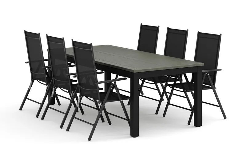 Monaco udendørs spisegruppe udtrækkelig 210/310x90 med 6 Maggie positionsstole - Sort/Grå - Havemøbler - Udendørsgruppe - Havesæt