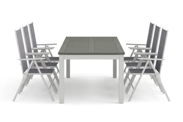 Monaco udendørs spisegruppe udtrækkelig 210/310x90 med 6 Maggie positionsstole - Hvid/Grå - Havemøbler - Udendørsgruppe - Havesæt