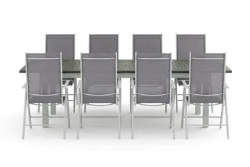 Monaco udendørs spisegruppe udtrækkelig 210/310x90 med 8 Maggie positionsstole - Hvid/Grå - Havemøbler - Udendørsgruppe - Havesæt
